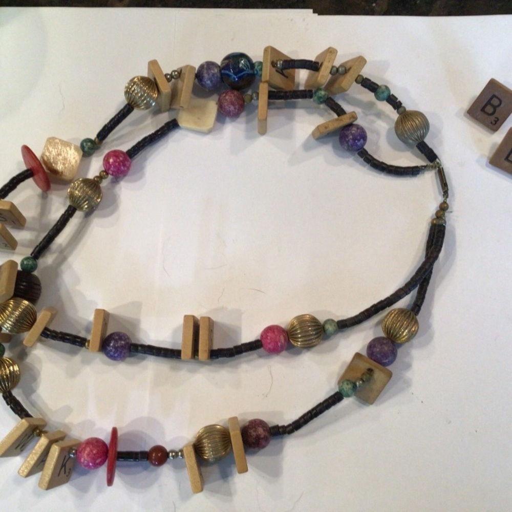 Pre owner Scrabble Tile necklace and matching earrings